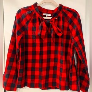 Madewell Tie-Neck Popover Shirt in Buffalo Check S